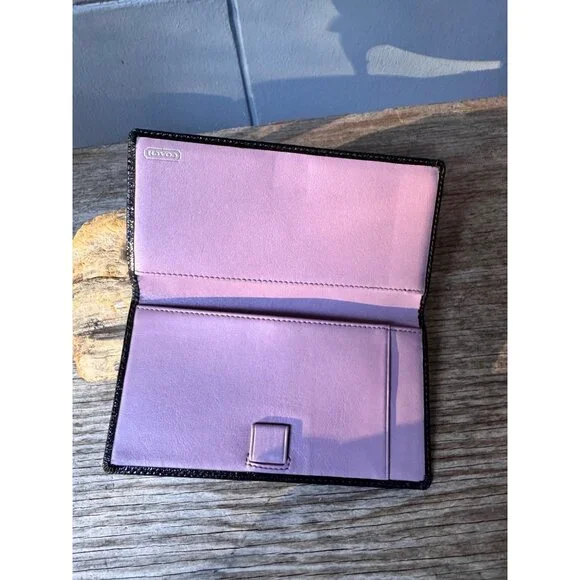 Coach Signature Canvas Checkbook Wallet Black Purple Interior Snap Closure - Picture 6 of 9